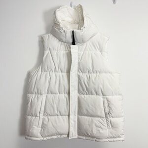 BCBGeneration Puffer Vest Womens XL White Hooded Feather Free Eco Friendly Flaws